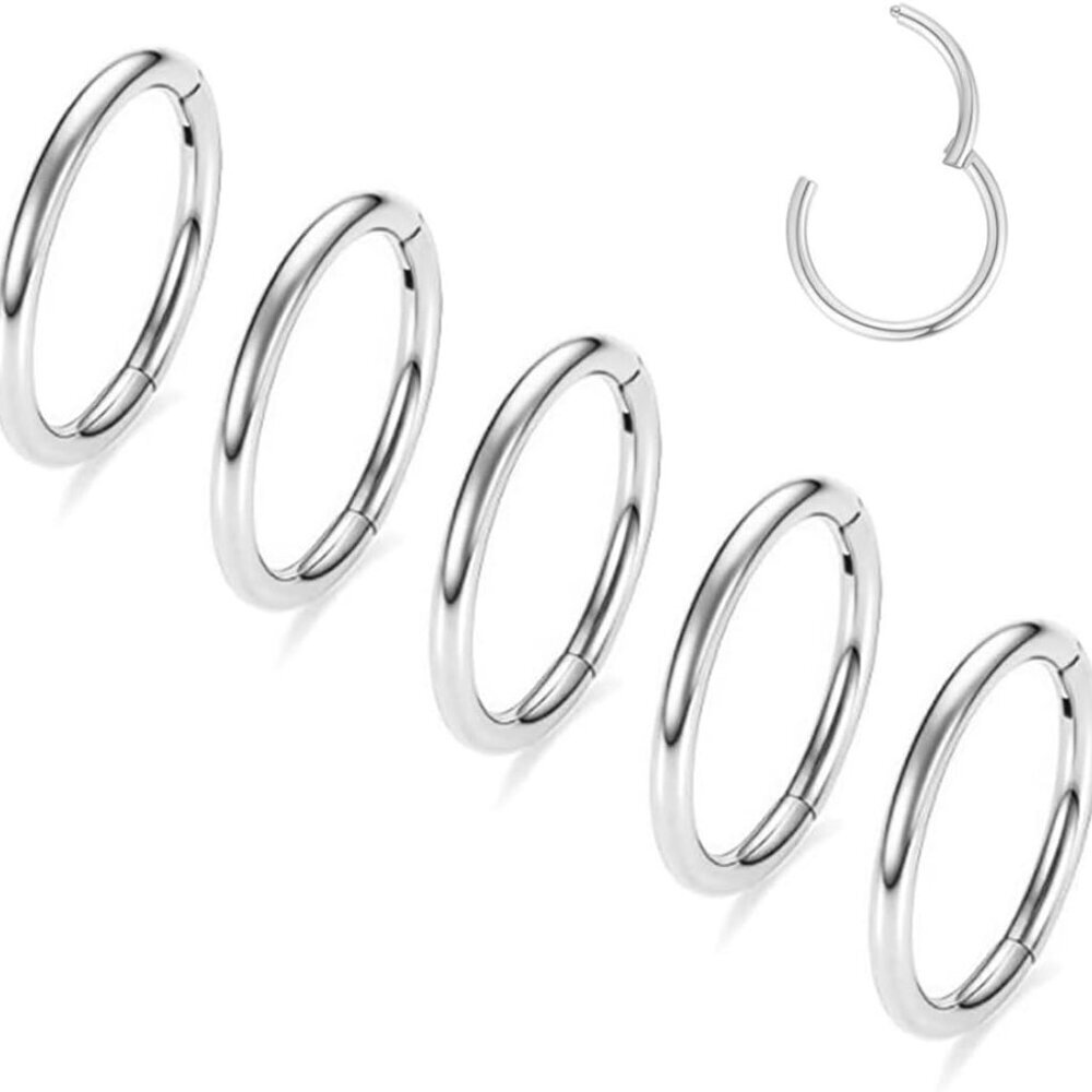 Silver 16G 10mm Seamless Stainless Steel Nose Rings Hoop Set for Men & Women